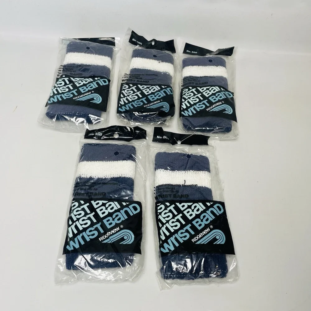 Navy & White Striped Wrist Bands Lot of 5 Pkgs 10 Total Ridgeview Cotton USA